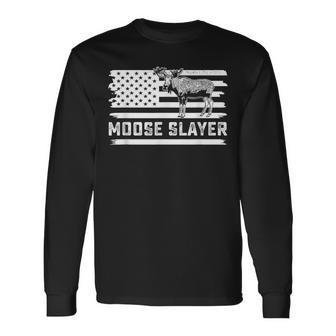 ヘラジカ ハンティング ビンテージフラッグ スレイヤー ハンター 長袖Tシャツ - Kawaiitshirt