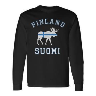 ヘラジカ フィンランド国旗 長袖Tシャツ - Kawaiitshirt