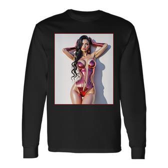 ホットガールオンtシャツ 男性用 セクシー巨乳sfピンナップガール 長袖tシャツ 長袖Tシャツ - Kawaiitshirt