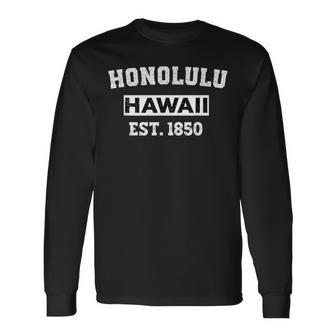 ホノルル ハワイ大学 大学 スタイル スポーツ ネイビー バケーション 長袖Tシャツ - Kawaiitshirt
