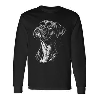 ボクサー 犬 ポートレート 白黒 長袖Tシャツ - Kawaiitshirt