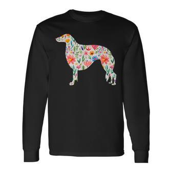 ボルゾイ水彩フラワーデザイン 長袖Tシャツ - Kawaiitshirt