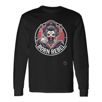 ボーン・レベル 日本の芸者 – 侍の美学、タトゥーアート、サイバーパンク芸者 長袖Tシャツ - Kawaiitshirt
