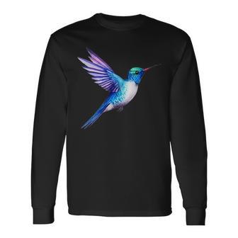 ポケットにハチドリ 水彩ハチドリのデザイン。 長袖Tシャツ - Kawaiitshirt