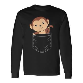 ポケットに入った猿 胸ポケットにかわいい猿 かわいい猿 長袖Tシャツ - Kawaiitshirt