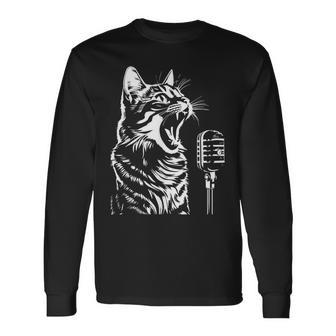 マイクで歌う猫 猫歌手 長袖Tシャツ - Kawaiitshirt