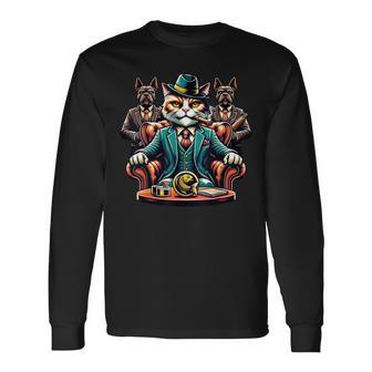 マフィア ボス 猫 葉巻 ギャング ブルドッグ 長袖Tシャツ - Kawaiitshirt