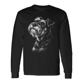 ミニチュアシュナウザー ポートレート 黒と白の犬好き 長袖Tシャツ - Kawaiitshirt