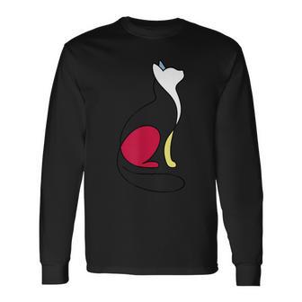 ミニマルラインアート ミロ風の猫 長袖Tシャツ - Kawaiitshirt