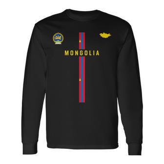 モンゴル国旗、モンゴルのシルエットマップ、国章 長袖Tシャツ - Kawaiitshirt