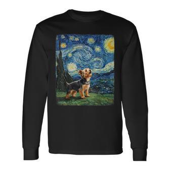 ヨークシャーテリア ハウリングムーン 星月夜 ゴッホ 面白い 長袖Tシャツ - Kawaiitshirt