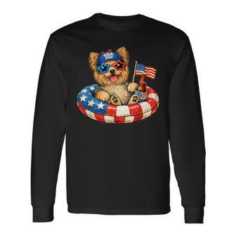 ヨークシャーテリア犬 2026年7月4日 愛国的なアメリカ国旗 長袖Tシャツ - Kawaiitshirt