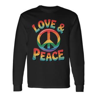 ラブピース 60年代 70年代 ヒッピー レインボー ラブピース 長袖Tシャツ - Kawaiitshirt