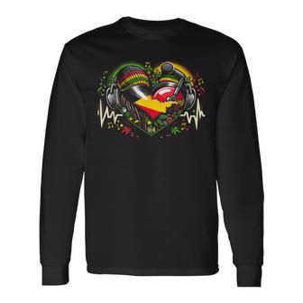 レゲエ 音楽愛好家 音楽 ハート ハートビート ジャマイカ音楽 長袖Tシャツ - Kawaiitshirt
