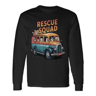 レスキュースクワッド ビンテージ犬カートゥーンユーモア 長袖Tシャツ - Kawaiitshirt