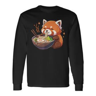 レッサーパンダ ラーメン かわいいレッサーパンダ 長袖Tシャツ - Kawaiitshirt