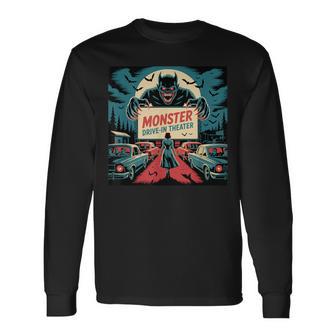 レトロ モンスター ドライブイン ホラー 映画 アート ヴィンテージ 長袖Tシャツ - Kawaiitshirt