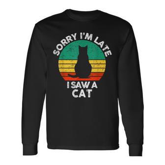 レトロ ヴィンテージorry I'm Late Iaw A Cat かわいい 猫好き 長袖Tシャツ - Kawaiitshirt