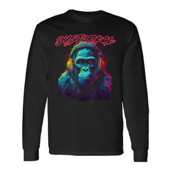 レトロなシンセウェーブパンクゴリラデザイン。 長袖Tシャツ - Kawaiitshirt