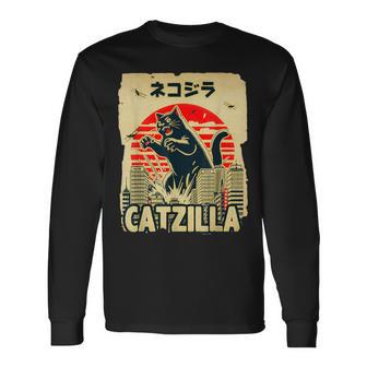 レトロキャットジラtシャツ 陽気な子猫と猫のビンテージポスター 長袖Tシャツ - Kawaiitshirt