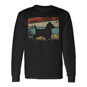 レトロノーリッチテリア ドッグブリードシルエット ノーリッチテリア 長袖Tシャツ - Kawaiitshirt