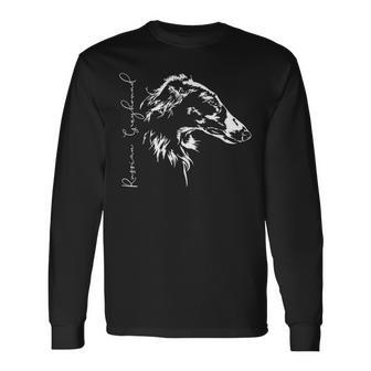 ロシアングレイハウンド バルソイ犬のポートレート 長袖Tシャツ - Kawaiitshirt
