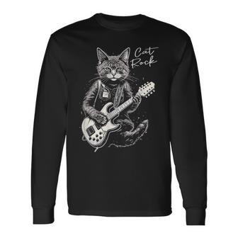 ロック・キャット I ギターを弾く猫 長袖Tシャツ - Kawaiitshirt