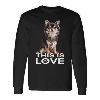 ロングヘア チワワ犬 This Is Love Brown チワワ 恋人 長袖tシャツ 長袖Tシャツ - Kawaiitshirt
