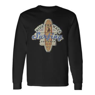 ロングボードサーフボードサーフィンサーファーレトロヴィンテージカリフォルニアusa 長袖tシャツ 長袖Tシャツ - Kawaiitshirt