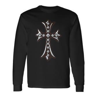 ロンバス シャイン パヴェ ダイヤ シルバー クロス 長袖Tシャツ - Kawaiitshirt