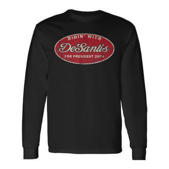 ロン・デサンティスと一緒に乗るバイカーズ 2024年プレジデント 長袖Tシャツ - Kawaiitshirt