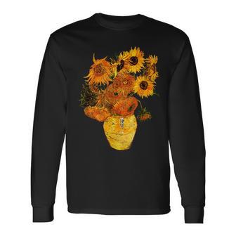ヴァン・ゴッホ ひまわり ビンテージ イエローフラワー アートペインティング 長袖Tシャツ - Kawaiitshirt