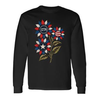 ヴィンテージ 1776 愛国心が強いひまわり アメリカ独立記念日 長袖Tシャツ - Kawaiitshirt