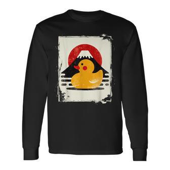 ヴィンテージ ゴム アヒル 富士山 日本のアヒル 長袖Tシャツ - Kawaiitshirt