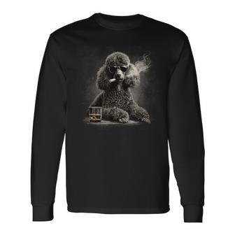 ヴィンテージ スモーキングプードル ファニー 犬 父の日 長袖Tシャツ - Kawaiitshirt