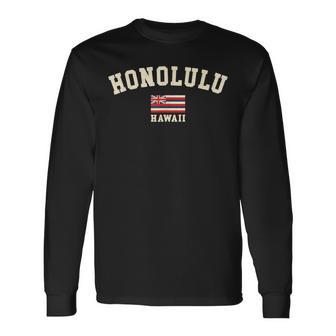 ヴィンテージ ホノルル ハワイ お土産 ハワイ国旗 レトロ 長袖Tシャツ - Kawaiitshirt