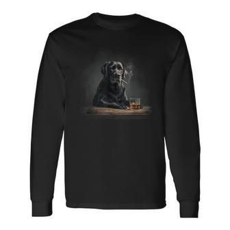 ヴィンテージ 喫煙 ラブラドール ファニー 犬 父の日 長袖Tシャツ - Kawaiitshirt