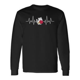 ヴィンテージ 猫 卓球 レトロ 猫 卓球 ハートビート 長袖Tシャツ - Kawaiitshirt