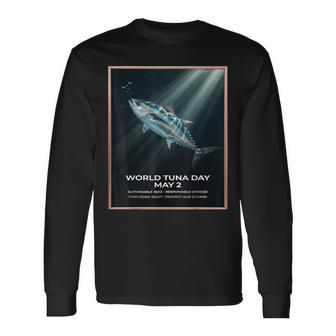 ヴィンテージブルーフィンツナ 5月2日世界デー 長袖Tシャツ - Kawaiitshirt