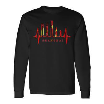 上海スカイライン ハートビート 中国 上海大好きi Lovehanghai China 長袖Tシャツ - Kawaiitshirt