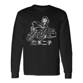 不二子ペコ風 レトロガール バイク Fujiko 日本 アニメ パロディ 長袖Tシャツ - Kawaiitshirt