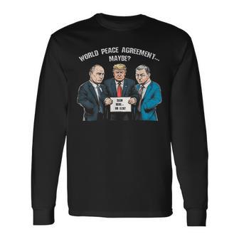 世界平和協定 トランプ プーチン ゼレンスキー ウクライナ ユーモア 長袖Tシャツ - Kawaiitshirt
