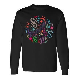 丸い色の音符、記号、サイン、ミュージシャン 長袖Tシャツ - Kawaiitshirt