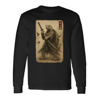 侍亀 日本美術 亀 武士道刀 長袖Tシャツ - Kawaiitshirt