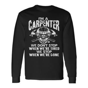俺たちはやめない 終わるまで 木工魂 スカル職人 長袖Tシャツ - Kawaiitshirt