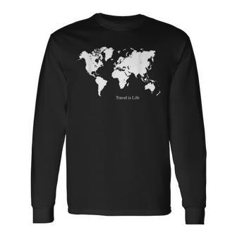 冒険的な探検家 Travel Is Life 長袖Tシャツ - Kawaiitshirt