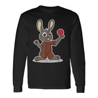 卓球選手 卓球をするかわいいうさぎさん 長袖Tシャツ - Kawaiitshirt