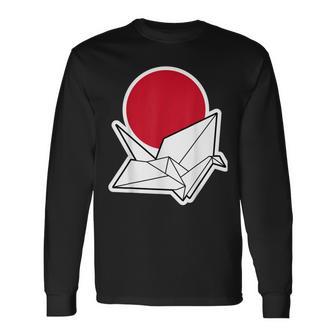 大きな折り鶴と夕日 長袖Tシャツ - Kawaiitshirt