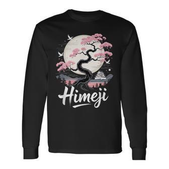 姫路 桜 月 情景 日本の風景 長袖Tシャツ - Kawaiitshirt
