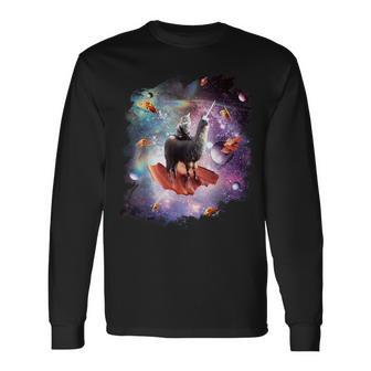 宇宙猫乗馬ユニコーン ラマ ベーコン&タコス 長袖Tシャツ - Kawaiitshirt
